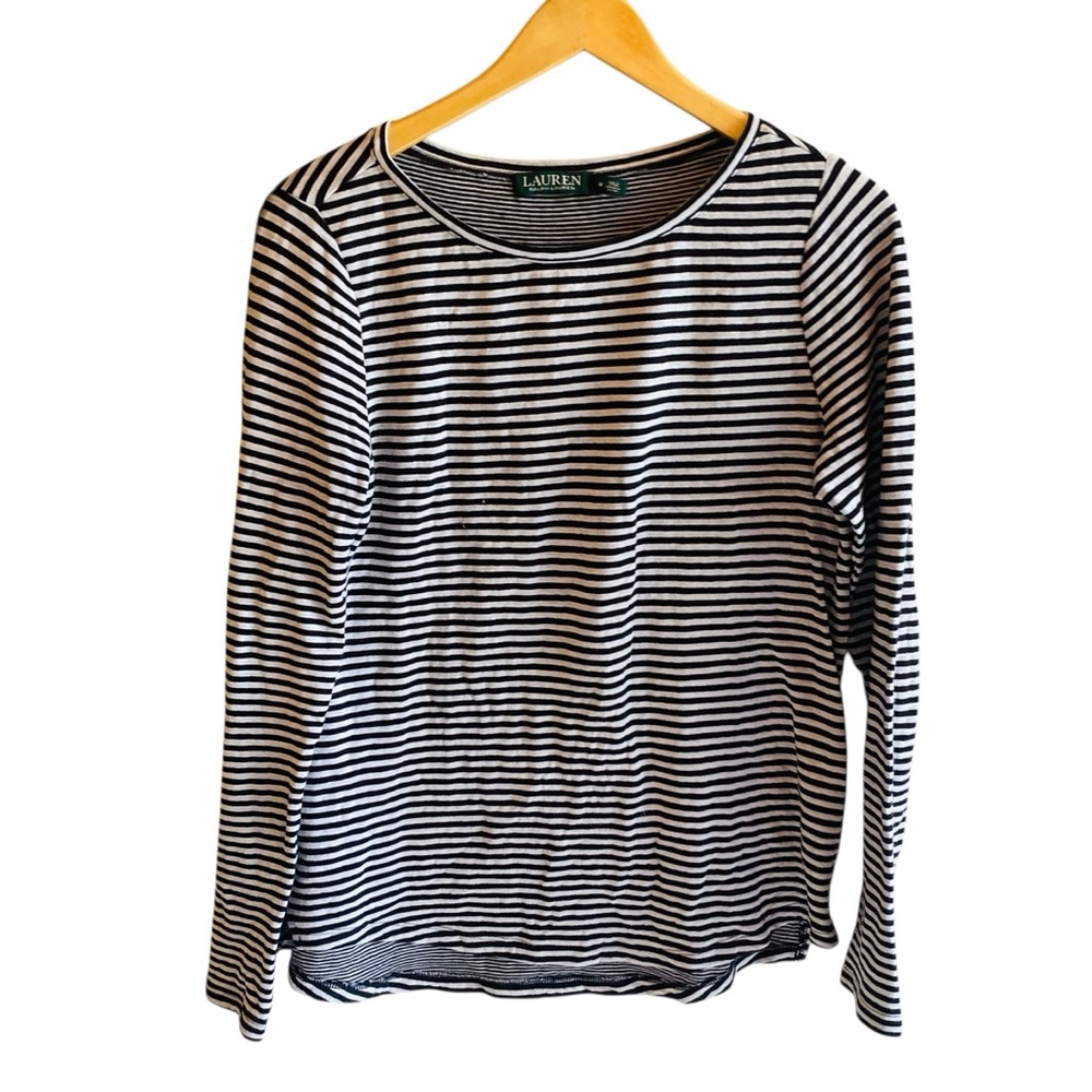 LAUREN RALPH LAUREN Black / Grey Nautical Stripe Long Sleeve Top